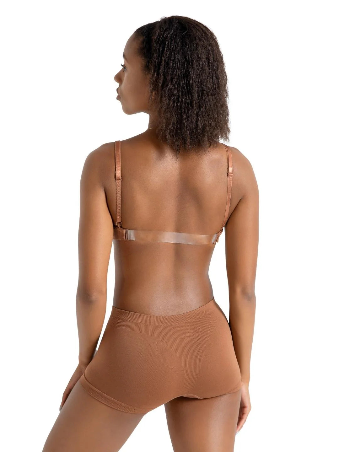 Seamless Clear Black Back Sweetheart Bandeau Bra Mocha