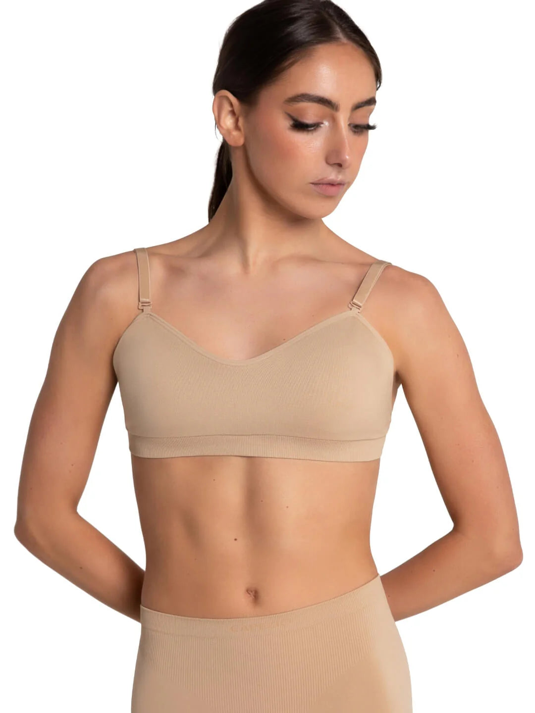 Seamless Clear Back Sweetheart Bandeau Bra Nude