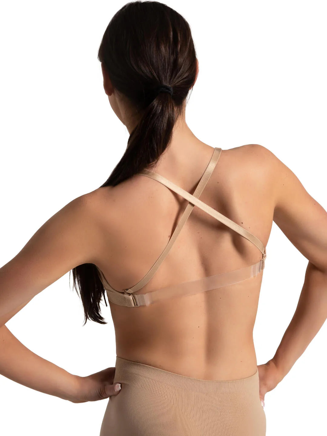 Seamless Clear Back Sweetheart Bandeau Bra Nude